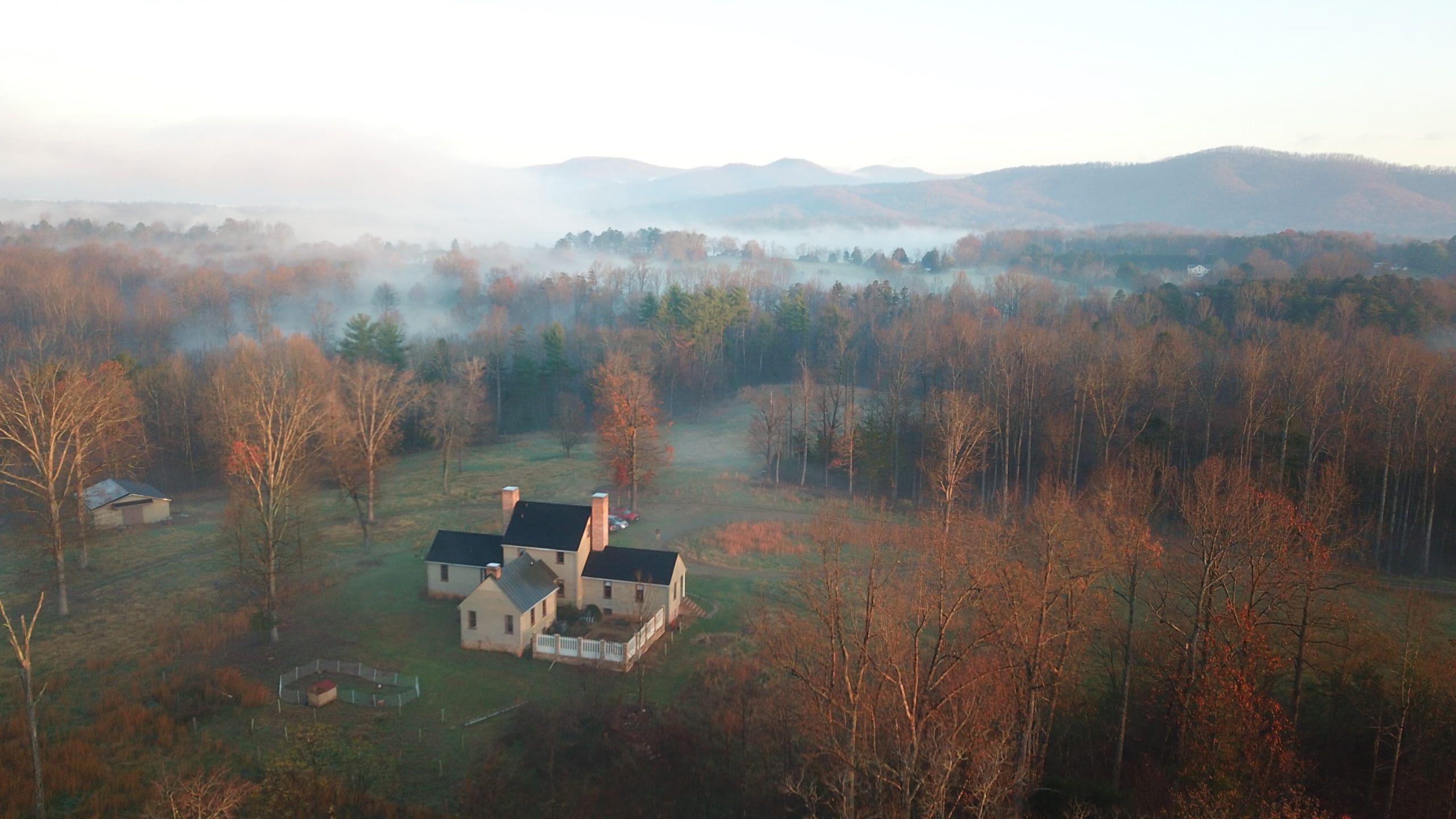 Aerial view of Edgefield gardens and surrounding land.